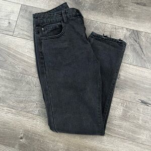 Washed Black Mid-Rise Mom Jeans